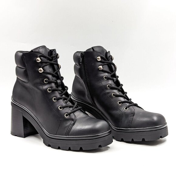 Jeffrey Campbell Hikes Black Leather Festival Platform Combat Boots size 9.5 - Picture 1 of 12
